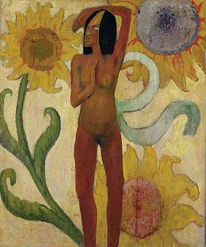 Paul Gauguin Caribbean Woman, or Female Nude with Sunflowers Norge oil painting art